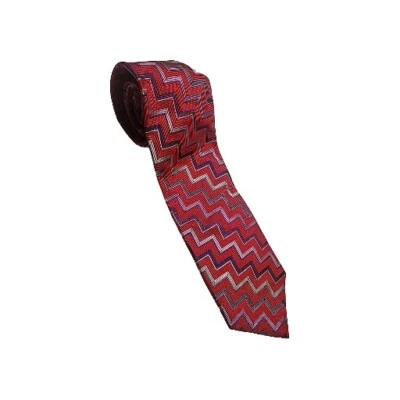 Awesome ZIGZAG TIE! Tom James Filo A Mano SILK Woven HAND TAILORED Red Abstract - Image 1 of 4
