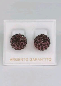 Orecchini Argento 925 Viola Strass Luminosi Punto Luce - Foto 1 di 4