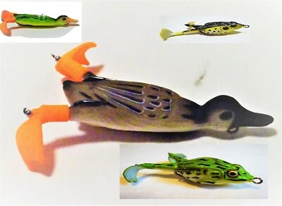 NGH.SHOP Kraut Oberflächen Gummi Wobbler Frosch 3 D Ente Hecht Wels Barsch Köder Natur