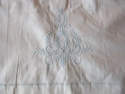 Taie housse de traversin polochon en coton broderie fleur bleu  39 x 123 cm N°15 - Photo 1/4
