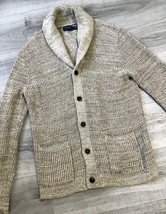 Polo Ralph Lauren Chunky-Knit Cotton Shawl Collar Cardigan - Size M - Oatmeal - Picture 1 of 8