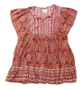 NWT Knox Rose Coral Pink Brown Floral Hawaii Pocket Midi Kaftan Smock Dress 3X - Picture 1 of 7