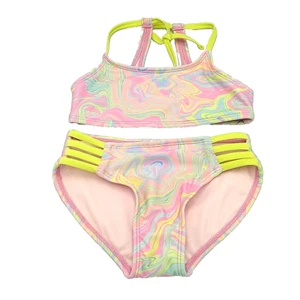 Art Class Bikini Girls XS 4/5 Two Piece Swim Set Pale Pink Yellow Paint Swirl - Picture 1 of 10