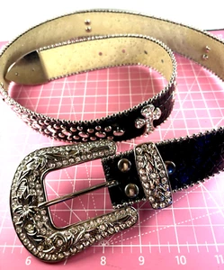 Womens rhinestone/black western belt SIZE M-L Approx 39", Bling! - Picture 1 of 4