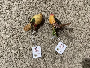 Set of 2 RAZ Imports Clip-On Christmas Tree Perched Bird Ornaments 4” Holly - Picture 1 of 6