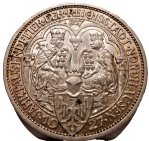 GERMANY 1927-A 3 REICHSMARK KM52 *NORDHAUSEN ANNIV* AU - Picture 1 of 4