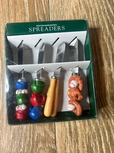 Set of 4 Boston Warehouse Baseball Themed Stainless Steel Cheese Spreaders 1996 - Picture 1 of 5