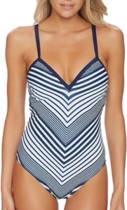 Nautica Women's Seabrook Stripe Soft Cup Spliced One Piece Swimsuit - Picture 1 of 4
