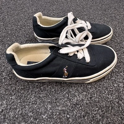 Zapatilla deportiva Polo Ralph Lauren niños niños negra gamuza lona talla 12,5 EE. UU. con cordones Foto 1 de 4