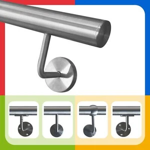 Edelstahl Handlauf Geländer V2A Griff Treppe flache Endkappe verschiedene Halter - Bild 1 von 17