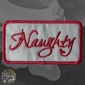 Pink and White Naughty Iron On Patch Embroidered Applique - Picture 1 of 3
