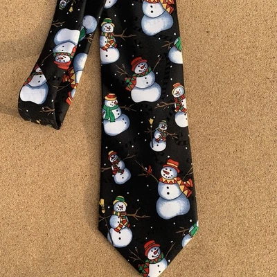 "Corbata Hallmark Yule Greetings para hombre muñeco de nieve Navidad negra 3,5""" Foto 1 de 4