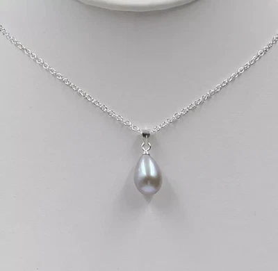 7.6x11.5 mm Akoya Grey Pearls Flat Water Droplet Pendant 925S 16 inch Foto 1 de 4