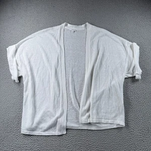 J Jill Cardigan Sweater Womens XL White Open Front Short Sleeve Linen Blend - Picture 1 of 12