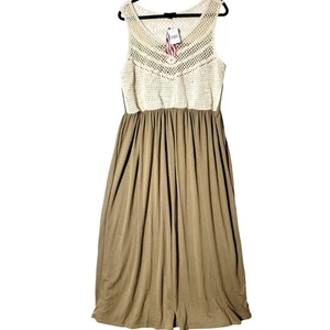 Cal Style Womens Maxi Dress Sz XL Sleeveless Crochet Top Beige USA NWT Vacation - Picture 1 of 15