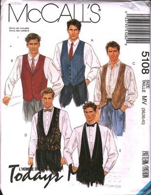 5108 Vintage McCalls Patrón de Costura Para Hombres Forrado Chaleco Corbata Pajarita 38 40 Fuera de Stock Foto 1 de 2