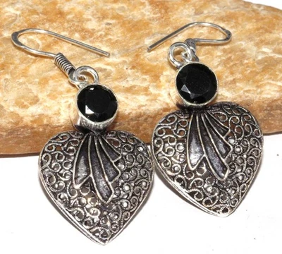 Black Onyx 925 Silver Plated Handmade Earrings 1.8" Gifts For Women GW - Image 1 of 3