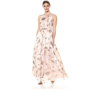 Abito da ballo nuovo senza etichette Eliza J organza floreale impreziosito champagne jacquard metallizzato 6 - Foto 1 di 12