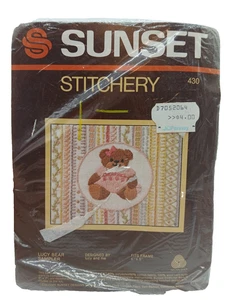 Vtg 1980's Sunset Stitchery Kit Lucy Bear Sampler Sealed #430 Fits 4x5" Frame - Picture 1 of 2