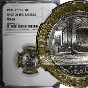 FRANCE 1990 10 Francs Spirit of Bastille NGC MS66 GEM BU KM# 964.1 (042) - Picture 1 of 5
