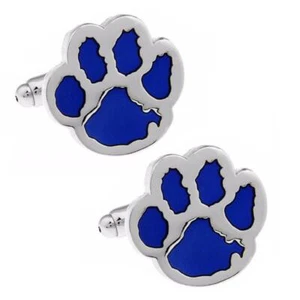 PAW PRINT CUFFLINKS Dog Tiger Bear Cub Blue Enamel Vet Animal Lover w GIFT BAG - Picture 1 of 5
