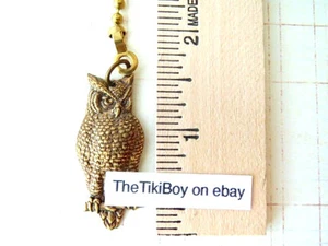 SMALL Hoot Owl Ceiling Fan Pull Chain Antiqued Brass Metal Ball Chain Light Pull - Picture 1 of 3