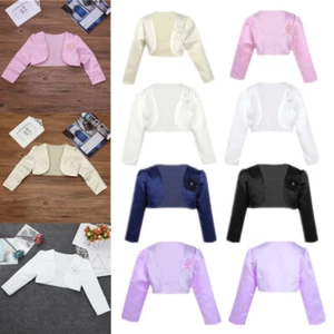 Kids Girls Princess Flower Dress Coat Wedding Party Solid Color Bolero Cardigan - Picture 1 of 75