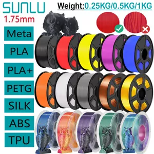 SUNLU 3D Printer Filament 1.75mm PLA Meta PLA+ ABS PETG SILK 1KG TPU-500g Lot - Picture 1 of 131