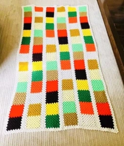 Lovely Vintage Hand Crochet Granny Square Blanket Very Clean - Picture 1 of 8