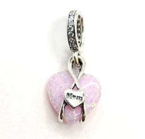 Pandora Moments Silver Mom Opalescent Heart Dangle Charm 793202C01 Never Worn - Picture 1 of 5
