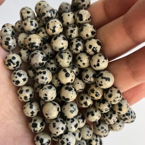Cuentas de piedras preciosas redondas de jaspe dálmata natural de 8 mm 22 piezas hilo cuentas artesanales - Imagen 1 de 3
