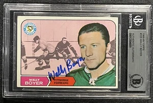 Tarjeta firmada por Wally Boyer 1968-69 Topps #105 Pittsburgh Penguins Beckett automática 659 - Imagen 1 de 2