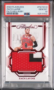 ZACH LAVINE 2022-23 FLAWLESS GAME USED PATCH BULLS RUBY /15 PSA 10 GEM POP 1 - Picture 1 of 2