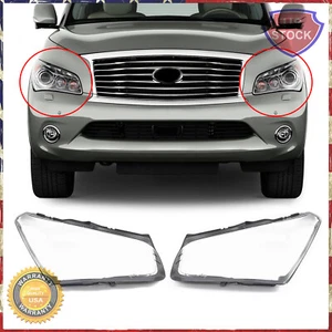 A Set Front Headlight Lens Cover +Glue For INFINITI QX56/QX80 2011-2014 US - Picture 1 of 4