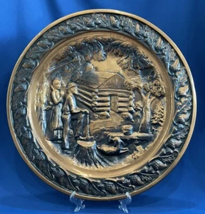 Vintage 20" Coppercraft Guild Copper Wall Plate Homestead Cabin Pioneer Family - Picture 1 of 8