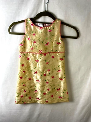 Hartstrings Embroidered Floral Yellow Toddler Short Sleeve Dress Lined Size 4 - Image 1 of 4