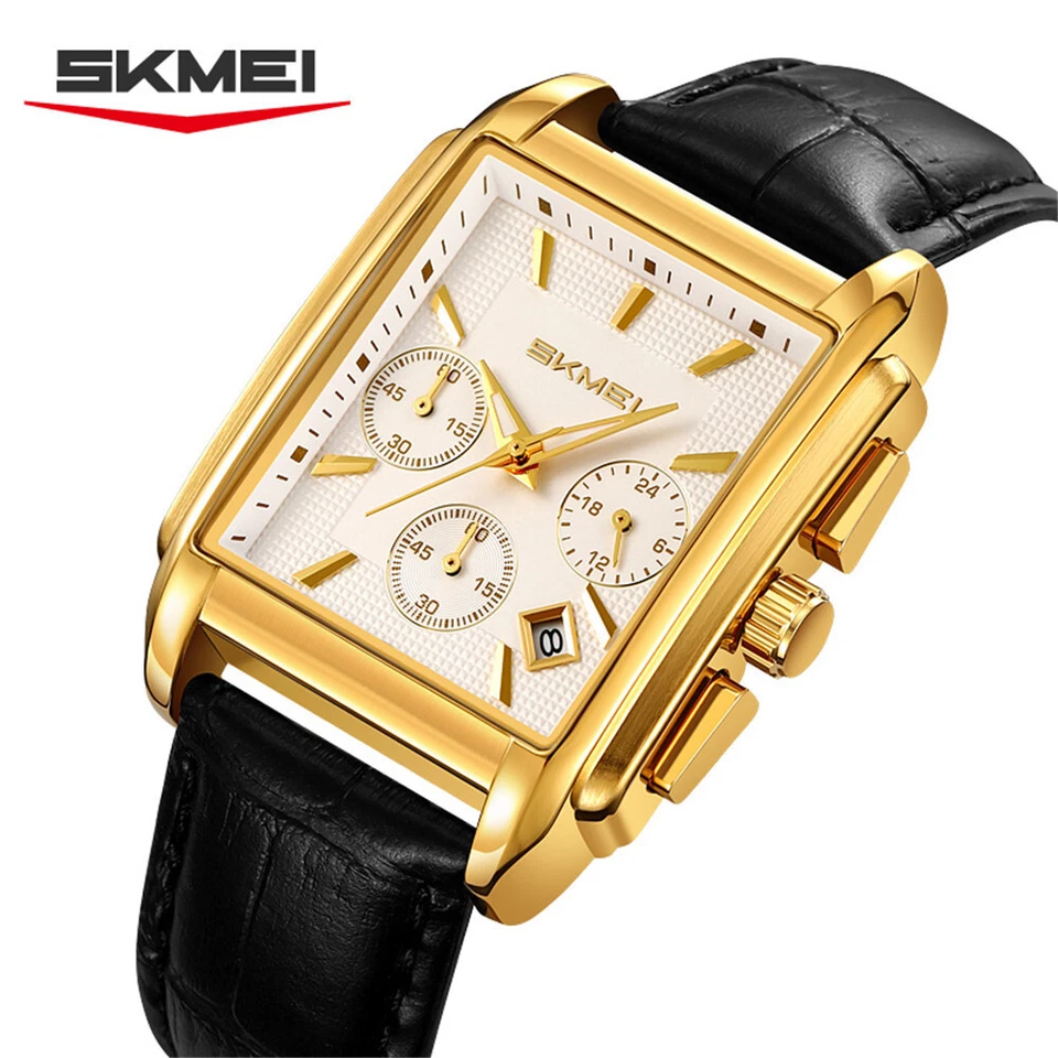 SKMEI Men Rectangle Watch Chronograph Leather Watch Male Quartz Date Wristwatch - Image 1 of 4