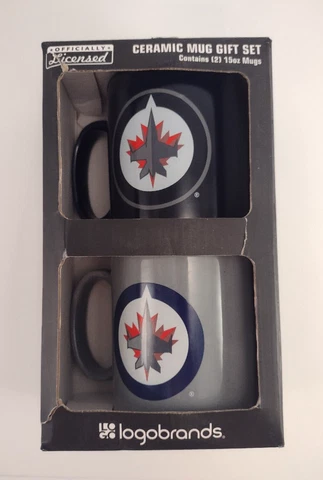 Winnipeg Jets Ceramic Coffee Mug Blue Gray Canada Hockey NHL Gift Set of 2 NEW Cover