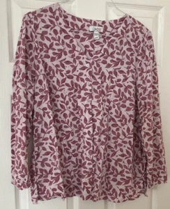 Denim & Co. Printed Petite Y-neck Button Down Tunic-Pink. Size pLarge - Picture 1 of 4