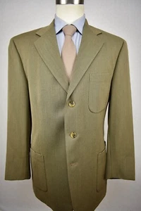 1995-2004 Southwick Solid Olive Green/Brown Wool Three Button Sport Coat Sz: 44R - Picture 1 of 9