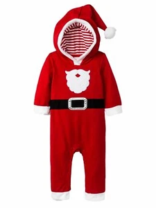Infant Boys Red Hooded Christmas Holiday Santa Claus Baby Outfit Jumpsuit - Picture 1 of 3