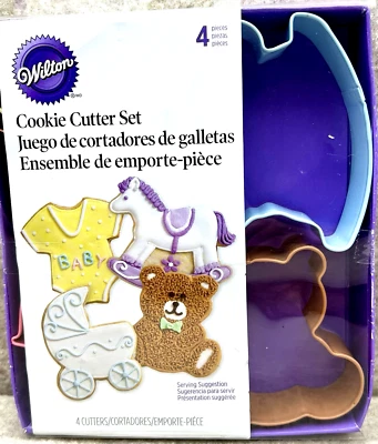 Wilton Juego Cortador de Galletas 4 Piezas Baby Shower Mecedor Caballo Cochecito Oso Nuevo Foto 1 de 3