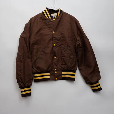 Vintage 80s Holloway Brown Satin Varsity Jacket Size Large Waynedale Goldenbears - Image 1 of 4