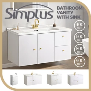 Simplus Bathroom Vanity Unit Sink With Ceramic Basin Cabinet Storage Wall Hung - Picture 1 of 80