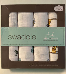 Aden Anais Classic Cotton Muslin Baby Swaddles Jungle Jam - 4 Pack NEW