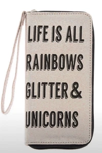 NWT Claires Life is Rainbows Glitter & Unicorns Metallic Iridescent Wallet - Picture 1 of 2