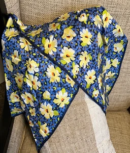 GLENTEX SEIDE Schal 42X13 Vintage blau gelb Blumen Halstuch Nordstrom TOP - Bild 1 von 3