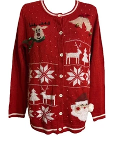 Gloria Vanderbilt Santa Bells Reindeer Ugly Christmas Holiday Sweater Red M - Picture 1 of 10