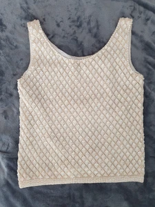 GENUINE 1960s CREAM 100% WOOL LINED TOP WITH BEADS/SEQUINS 38" AROUND UNDERARMS - Picture 1 of 6