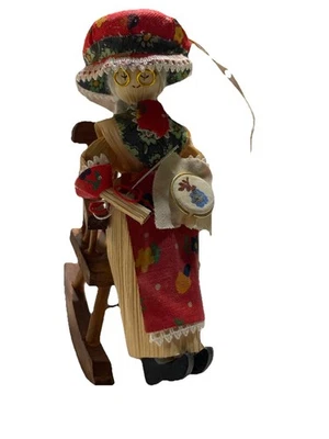 Vintage Kurt Adler Corn Husk Girl Rocking Chair Christmas Ornament - Photo 1/4